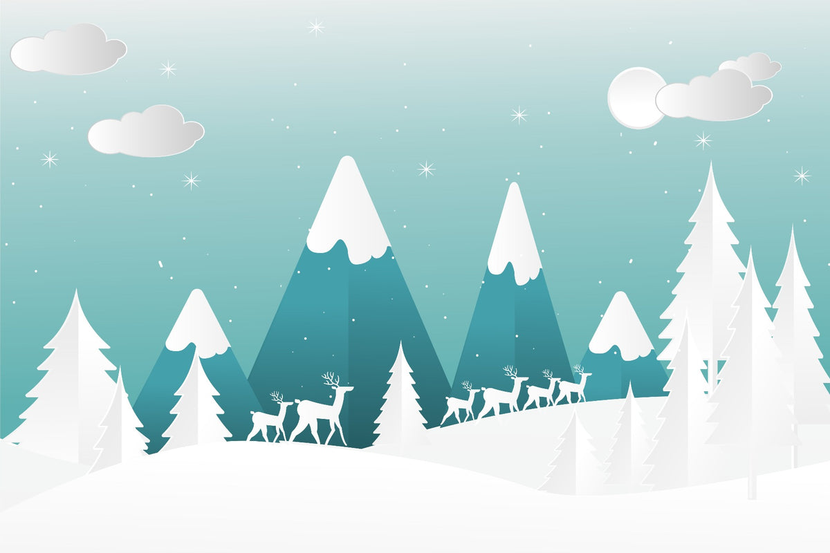 Turquoise Color Snowpeaks Wallpaper Mural in your room — zoomed