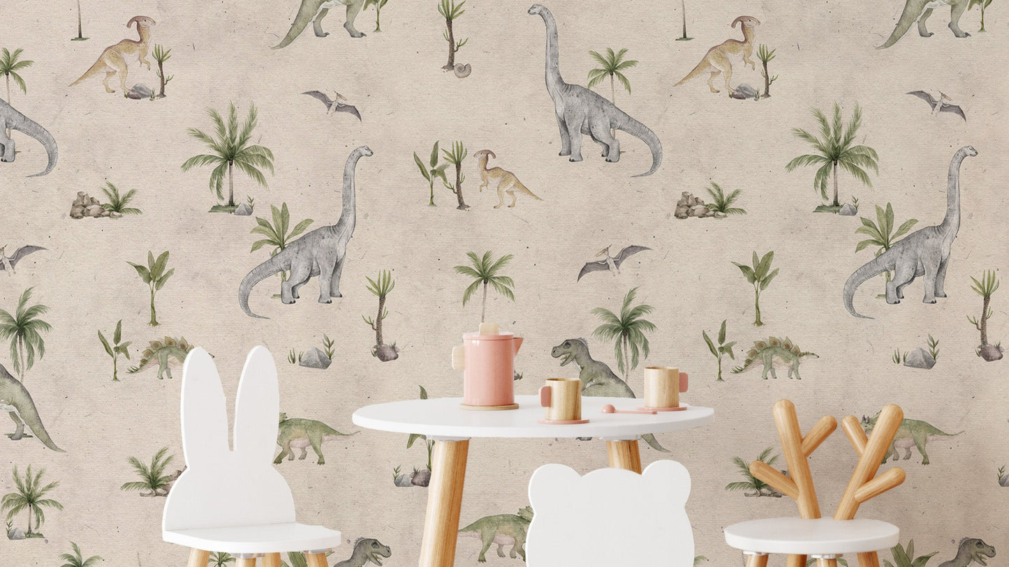 Soft Beige Dinosaur Wallpaper