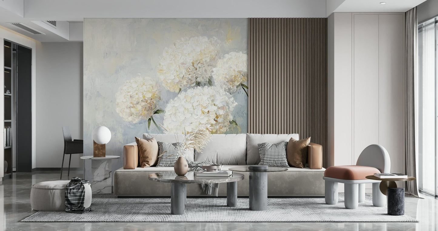 Soft Bloom Pastel Flower Wall Mural – Dreamy blend of watercolor florals and impressionist art for a refined modern space.