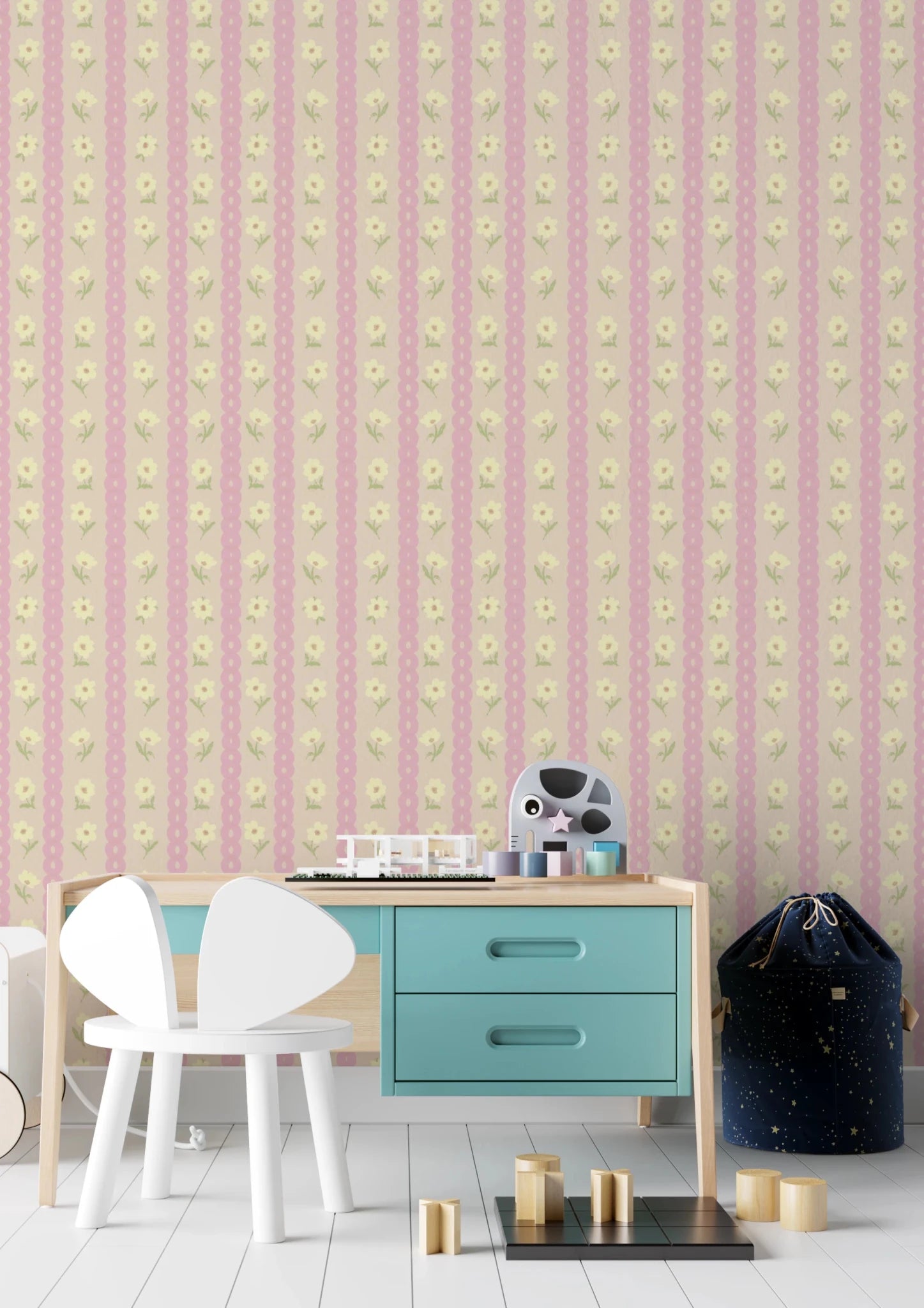 Soft Bloom Stripes Wallpaper⁠