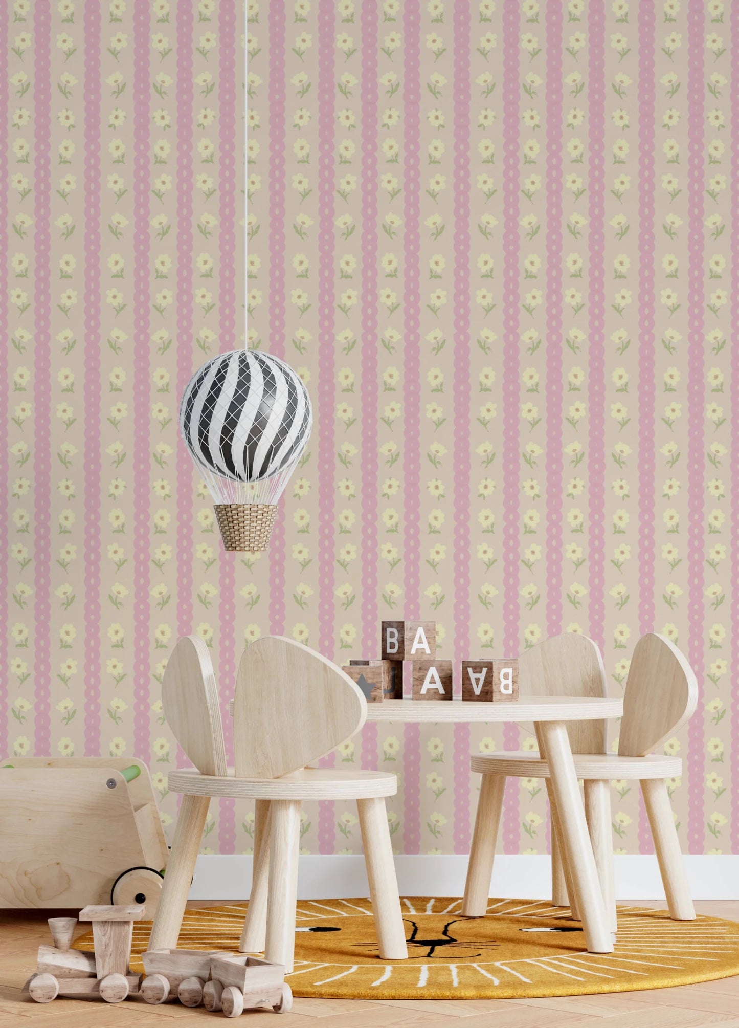 Soft Bloom Stripes Wallpaper⁠