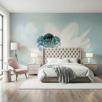 A contemplative floral pattern wallpaper mural for a feature wall.

