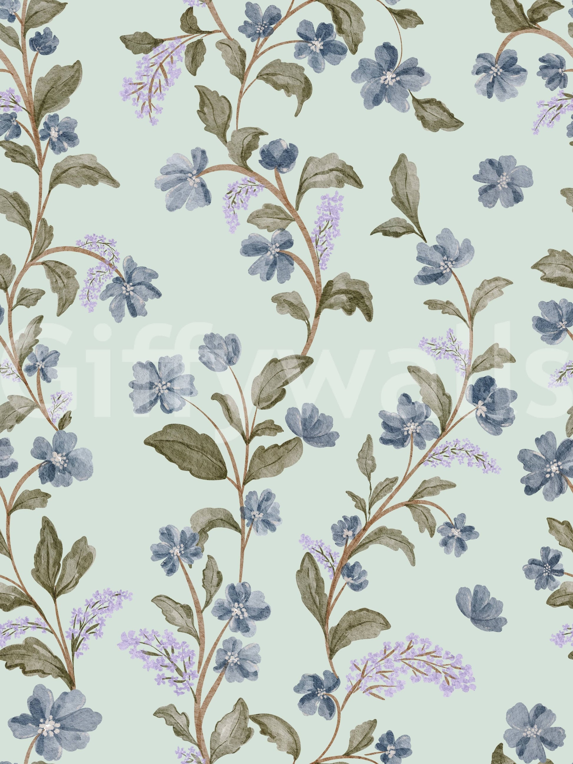 Dreamy Soft Blue Floral Pattern surface covering subtle leaf texture image.