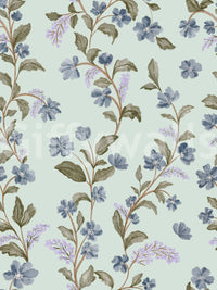 Dreamy Soft Blue Floral Pattern surface covering subtle leaf texture image.