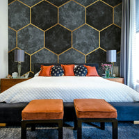 Pastel blue and gold geometric wall mural design

