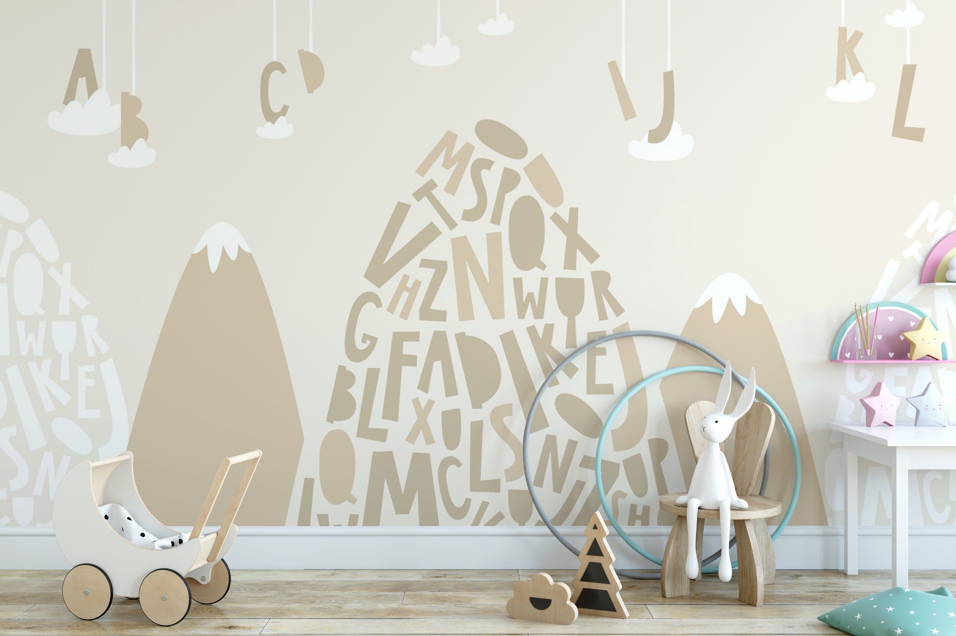 Soft Brown Color Alphabet Mountain Kids Wallpaper - Giffywalls