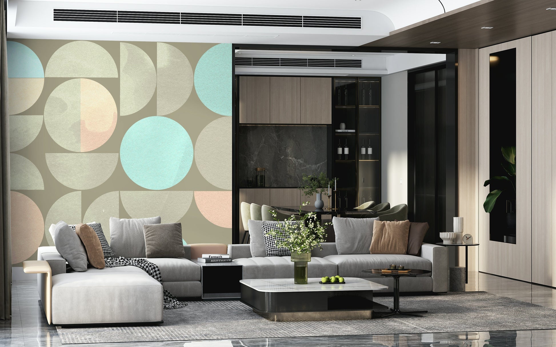 Wallpaper for walls with circle segmentation: Soft Circle Symphony.