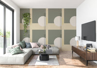 Soft geometric patterns with subtle contrast creating a serene minimalist wall design.