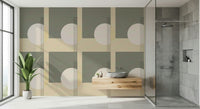 Minimalist wall mural blending geometric balance and soft contrasting tones for modern décor.