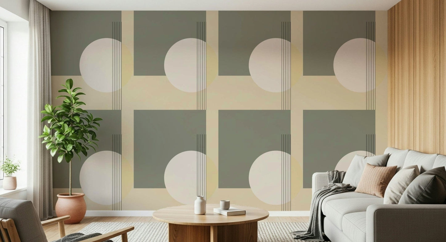 Modern abstract wall mural using soft contrast between light and dark tones for refined spaces.
