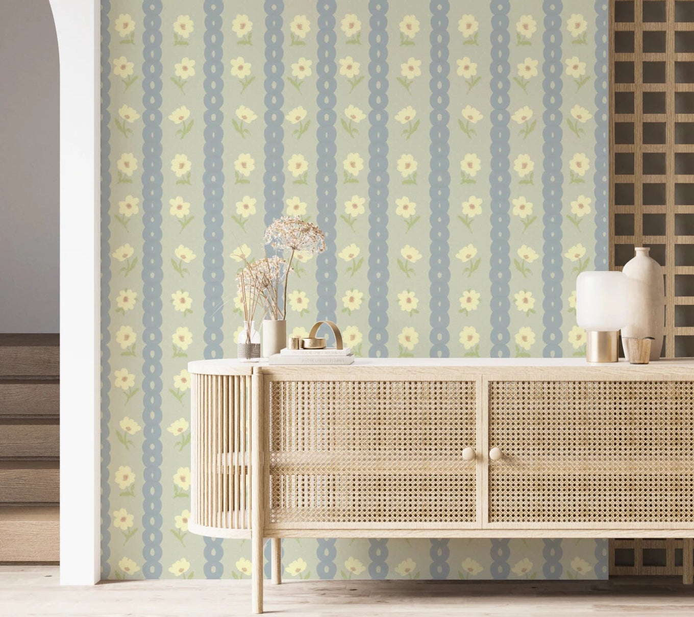 Soft Daisy Stripes Wallpaper⁠
