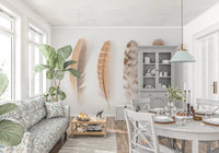 Natural wildlife themed wall art with four distinct feather types.