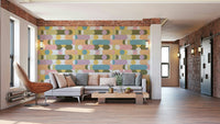 Contemporary kids room with pastel wallpaper

