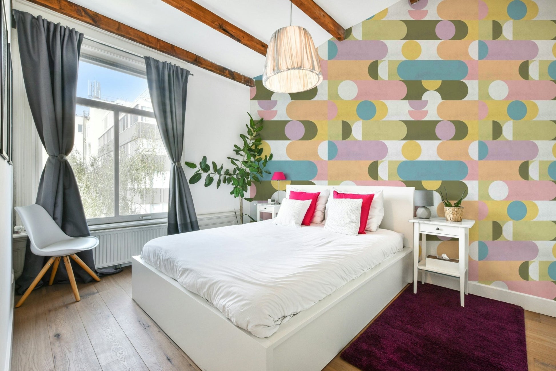 Living room with Soft Geometry feature wall

