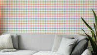 Soft Hand-Painted Pastel Gingham Plaid Checkered Wallpaper.

