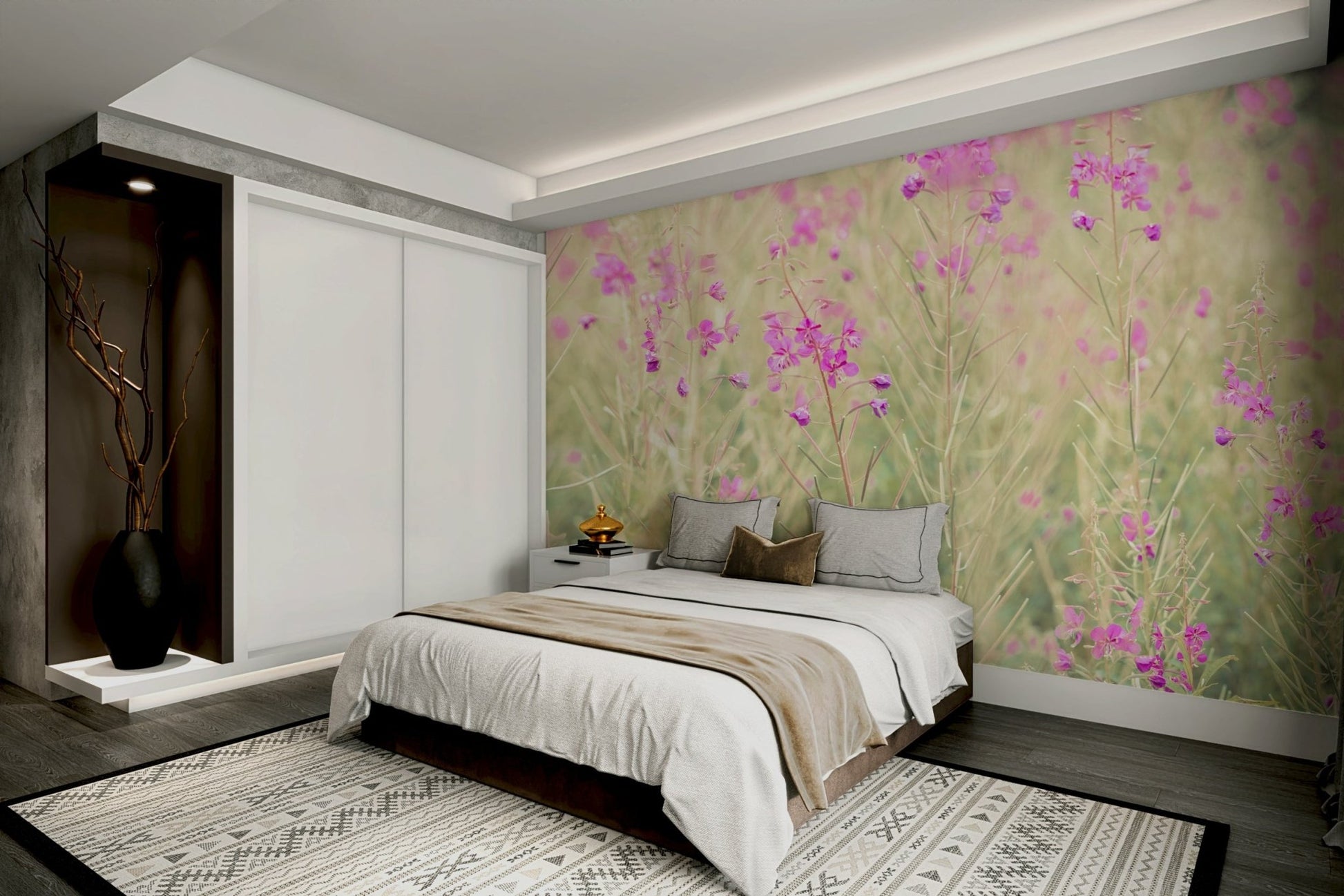 Gentle greens, yellows, and purples creating a serene meadow


