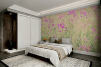 Gentle greens, yellows, and purples creating a serene meadow

