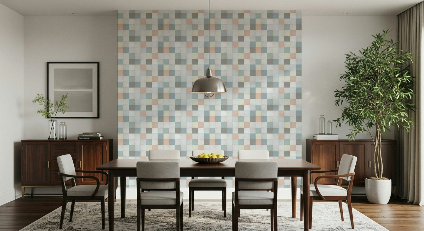 Soft Mosaic Tiles – Blue Mist Wallpaper⁠