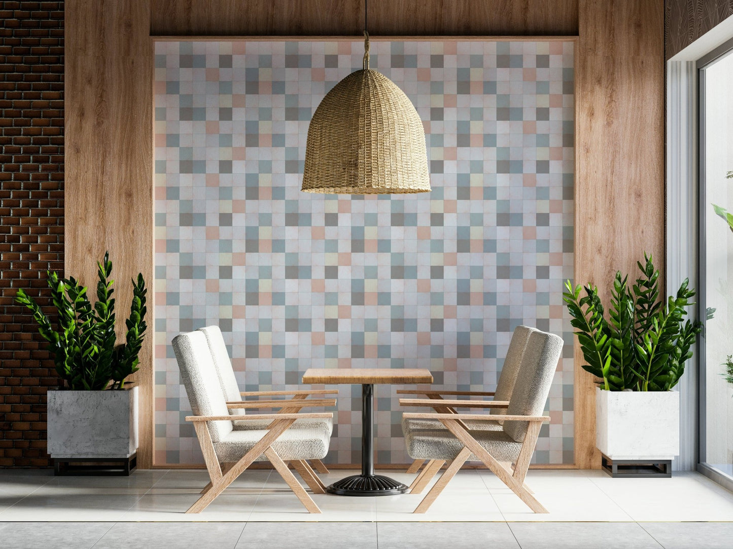 Soft Mosaic Tiles – Blue Mist Wallpaper⁠