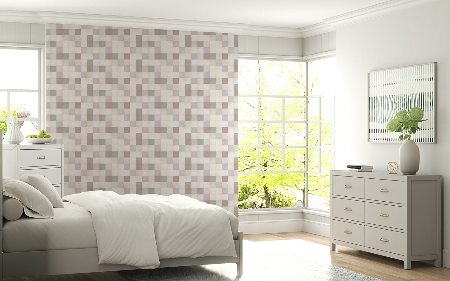 Soft Mosaic Tiles – Blush Beige-GreyBlue Wallpaper⁠