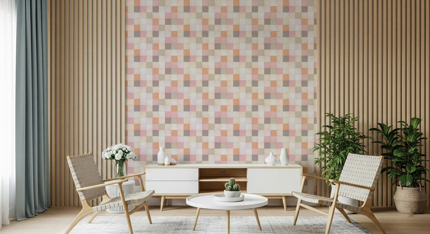 Soft Mosaic Tiles – Peach Glow Wallpaper⁠