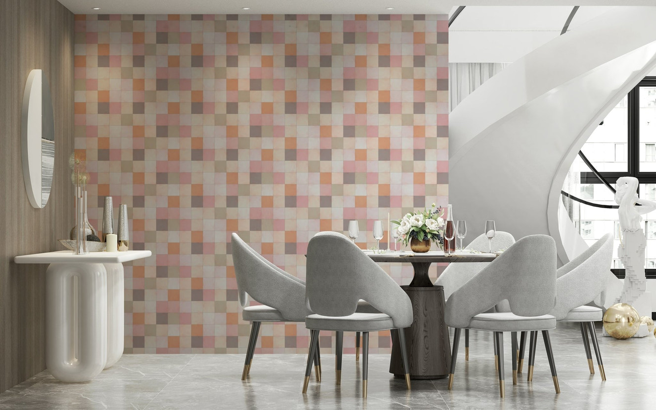 Soft Mosaic Tiles – Peach Glow Wallpaper⁠
