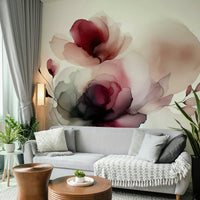 Soft Petal Dream Wall Mural paired with gold accents in a modern dining area.