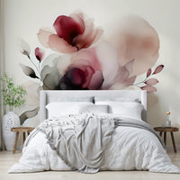 Minimalist garden themed wallpaper for a bright and airy guest room.