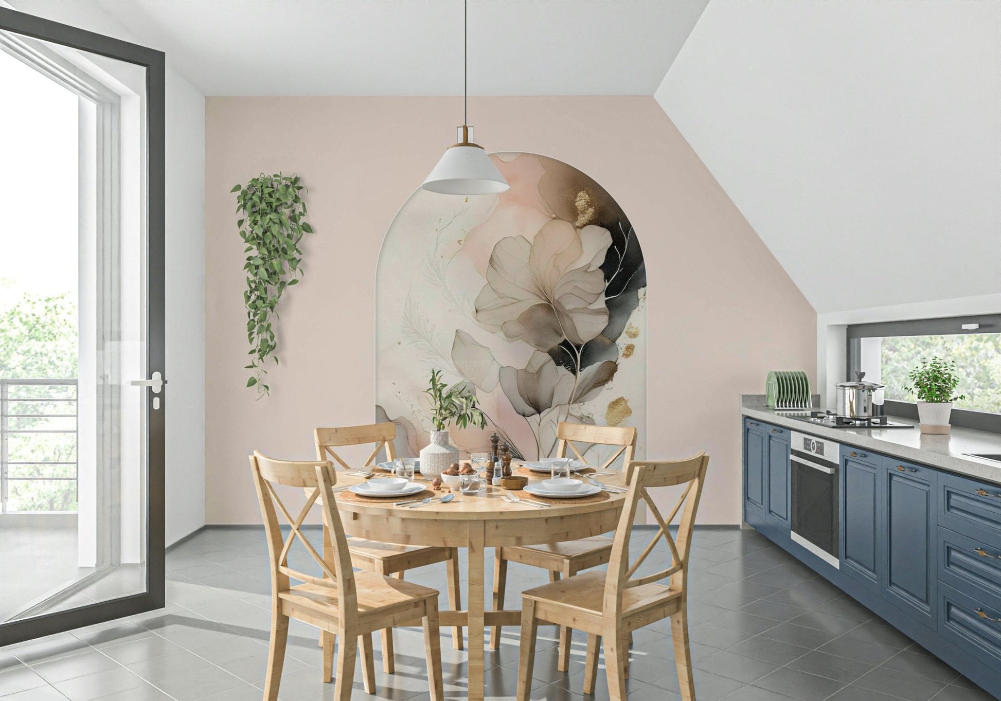 Dreamy floral mural with soft, overlapping petals perfect for bedrooms or relaxation spaces.