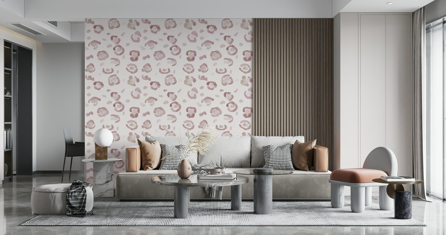 Stylish soft leopard print mural with understated, neutral-toned spots.