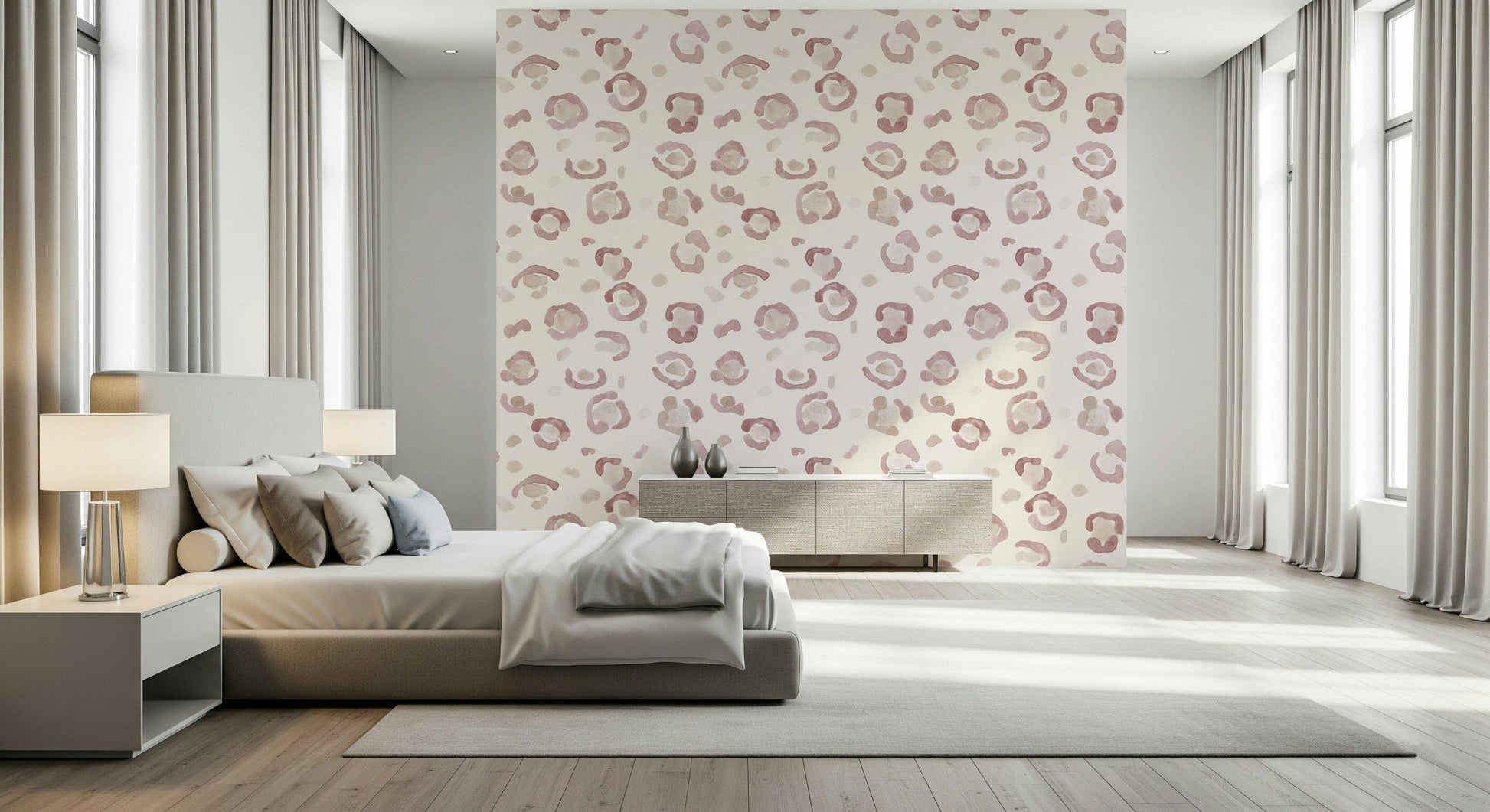 Soft animal-print wallpaper featuring lightly textured leopard-style markings.