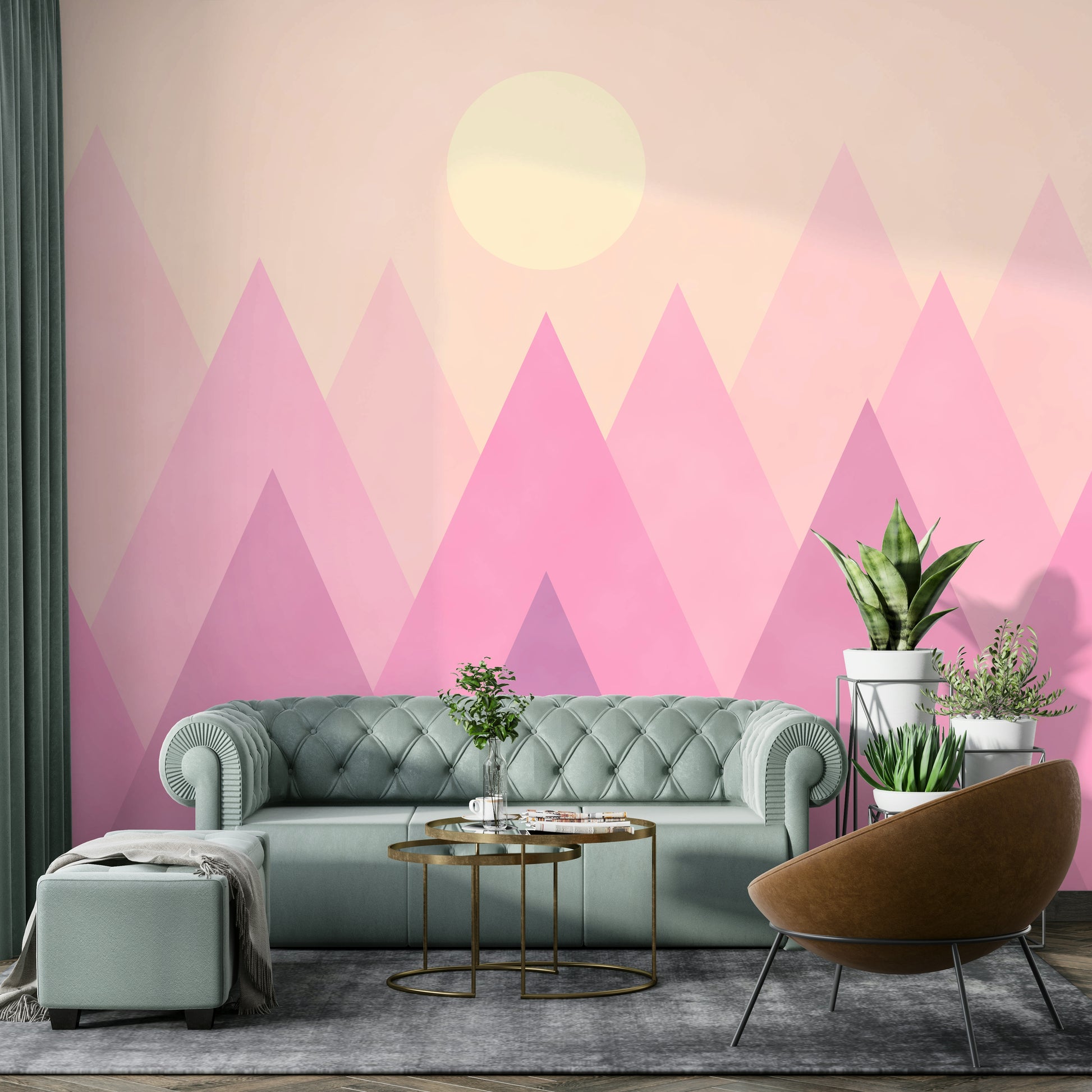 Soft Pink Candy Mountains Wallpaper – Vintage Scenic Wallpaper