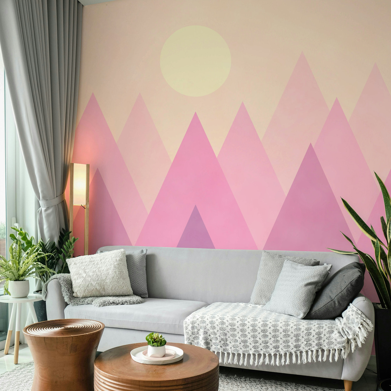 Soft Pink Candy Mountains Wallpaper – Pastel Wall Mural