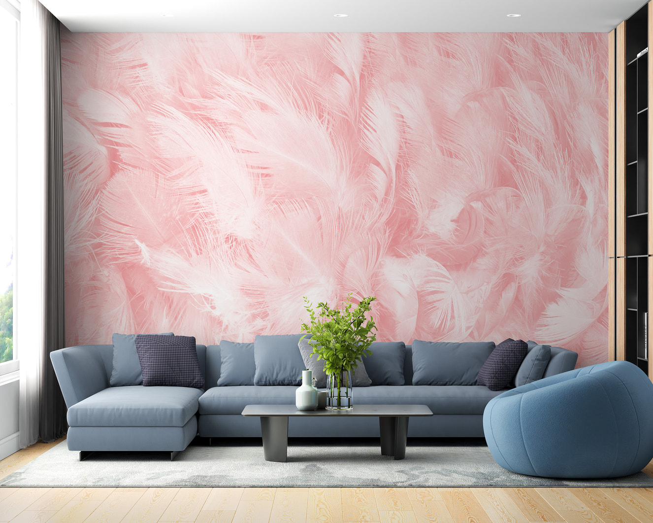 Vintage pink feather wallpaper design