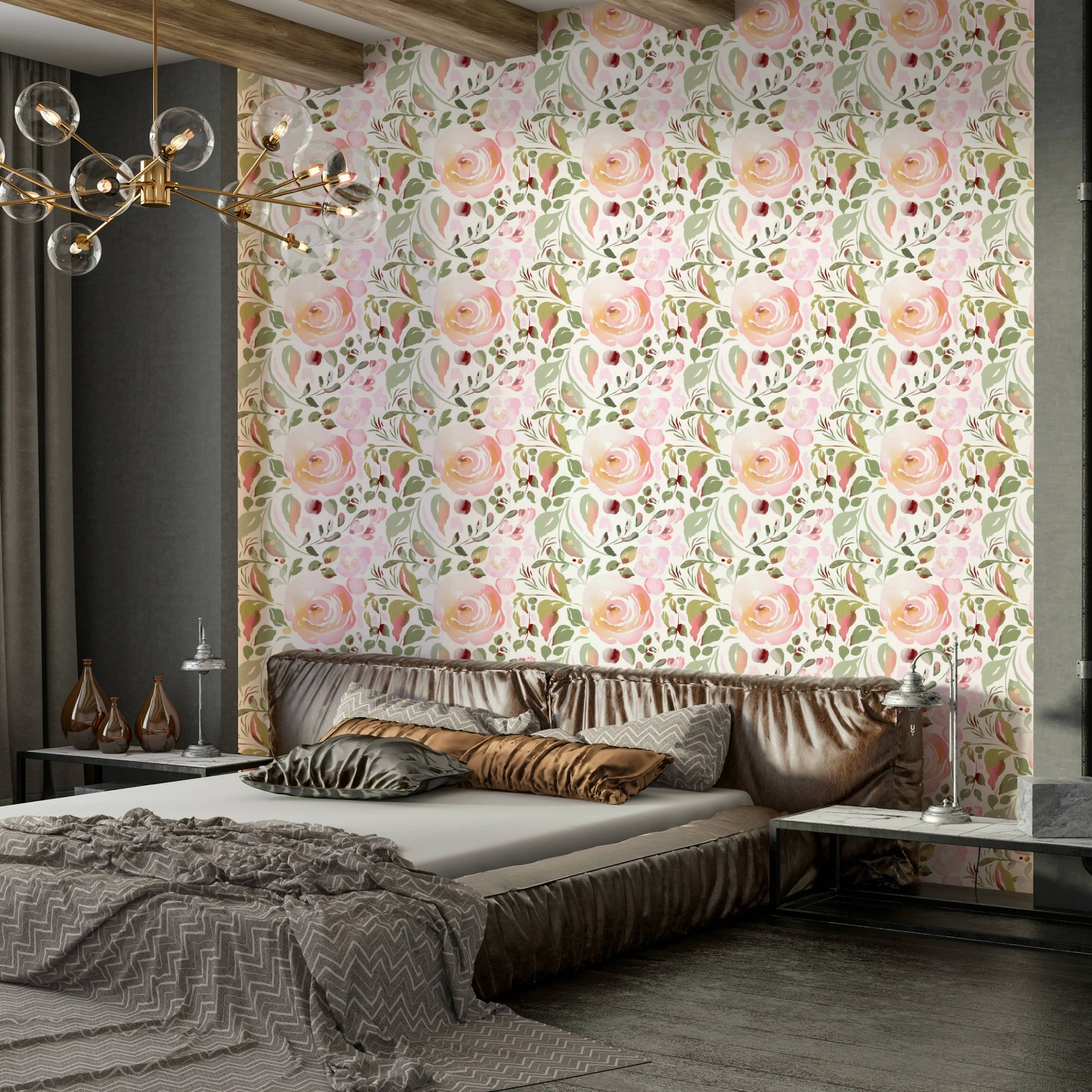 A beautiful modern art wall mural of delicate roses.

