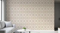 Muted sienna tones on a Mediterranean tile wallpaper for an office.