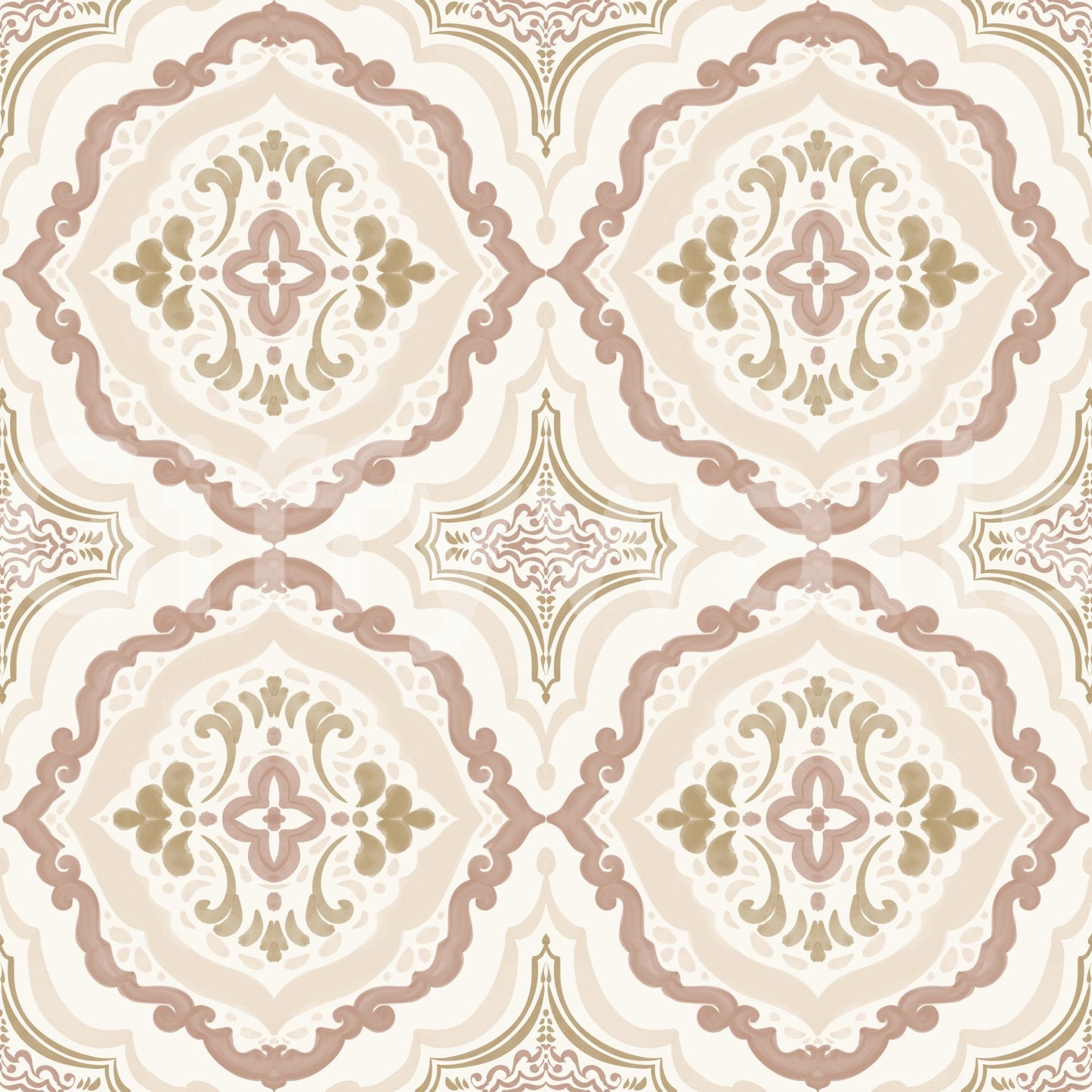 Rustic clay style soft sienna Mediterranean tile wallpaper design.