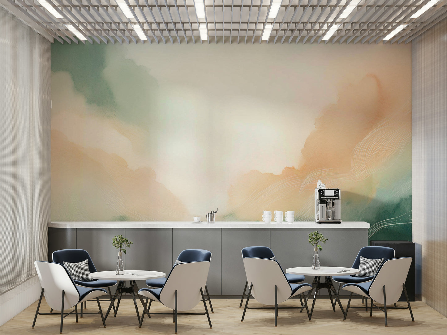 Soft Sky Dreamscape Wall Mural installed behind a bed for a serene backdrop.