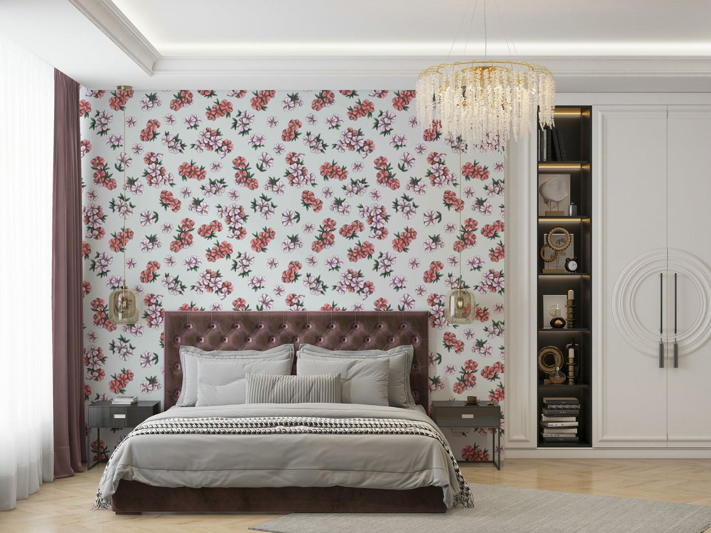 Hand-drawn floral wallpaper for walls


