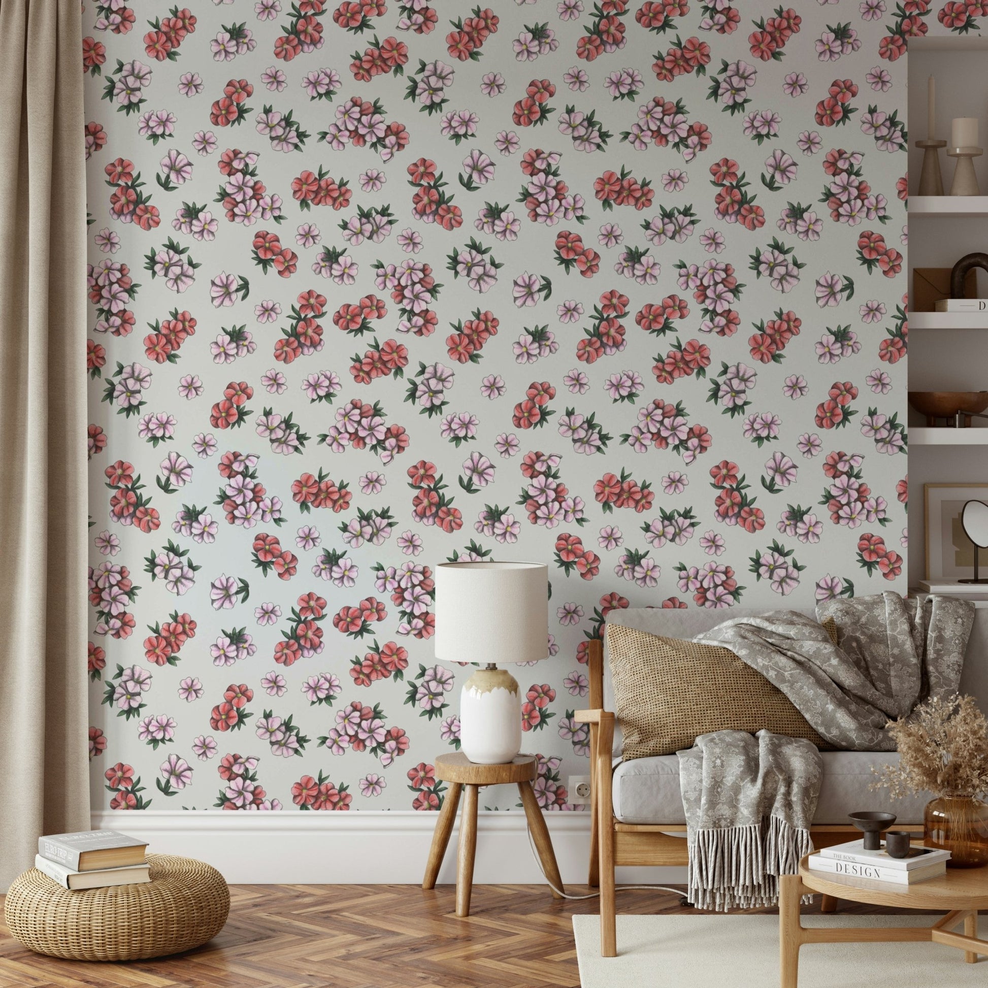 Spring-themed wallpaper mural with blossoms

