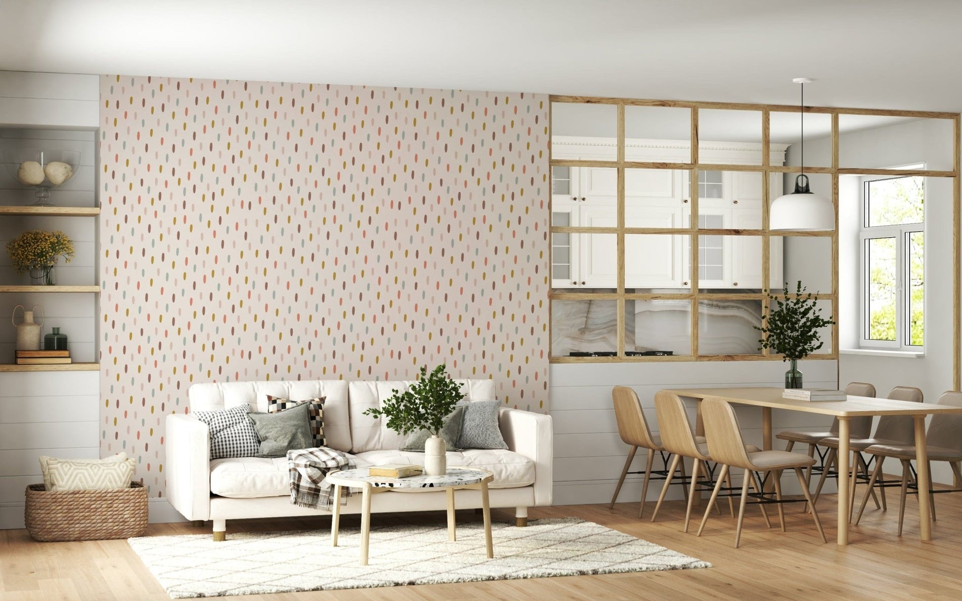 Soft artistic strokes mural evoking a light, breezy atmosphere.