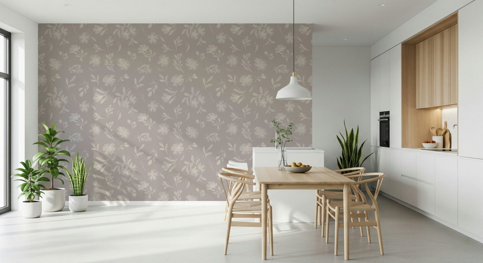 Dusty rose tones Soft Taupe Flora wallpaper for walls
