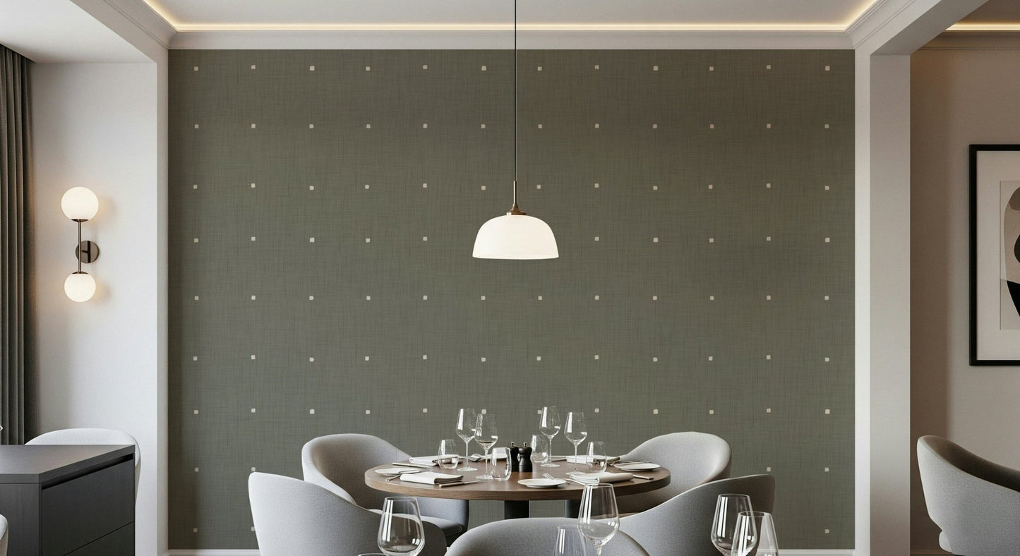 Quiet abstract square dot pattern taupe wall accent.