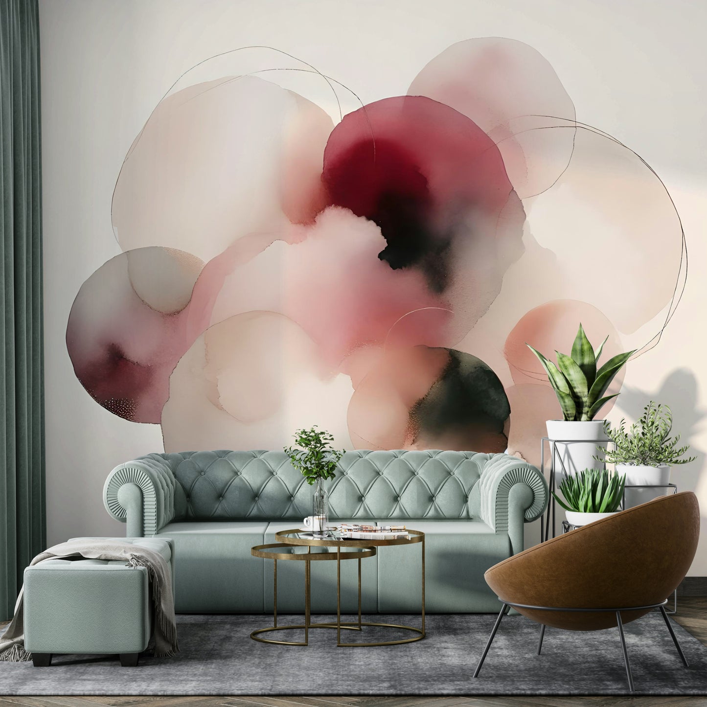 Close up of smooth matte finish mural featuring organic curves and tan hues.