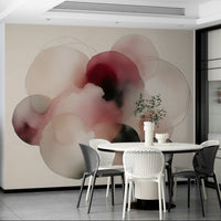 Modern apartment bedroom featuring a Soft Tones Artistic Flow Wall Mural behind the bed.