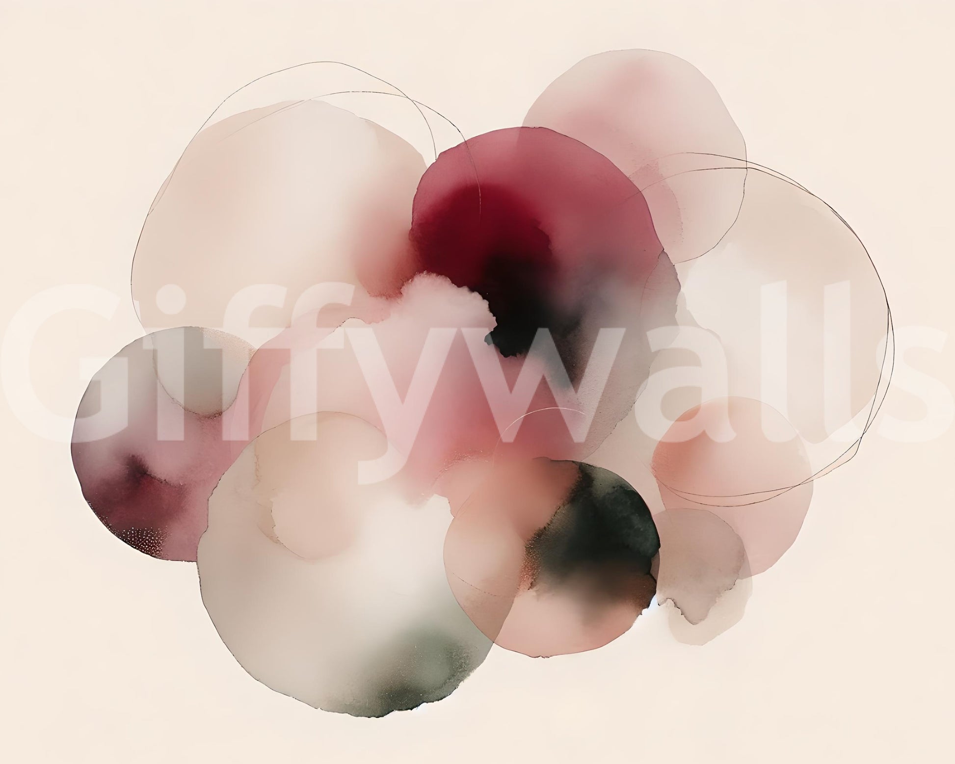 Soft Tones Artistic Flow Wall Mural paired with mid-century modern furniture pieces.