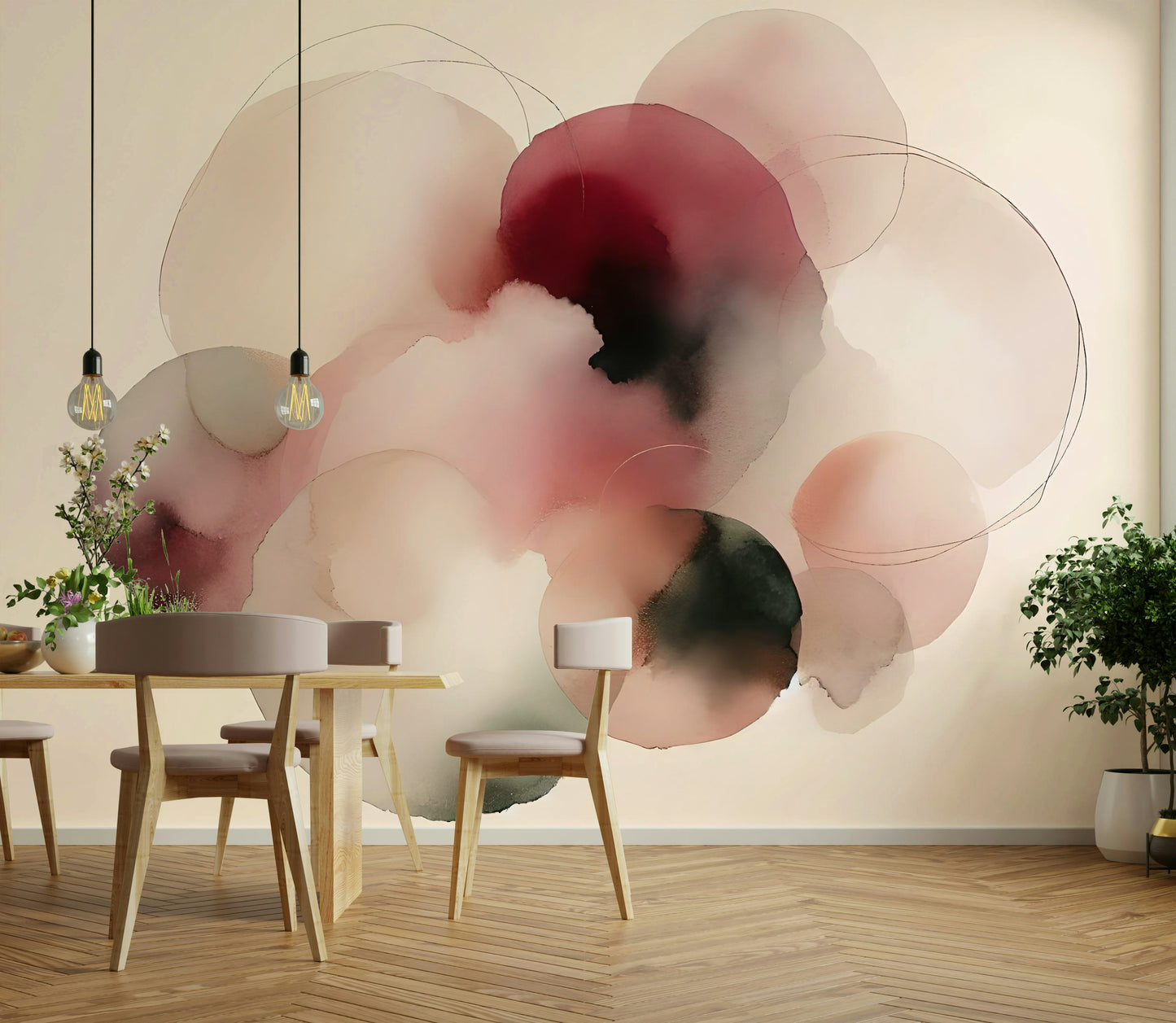 Elegant beige marble effect mural for a minimalist entryway or hallway.