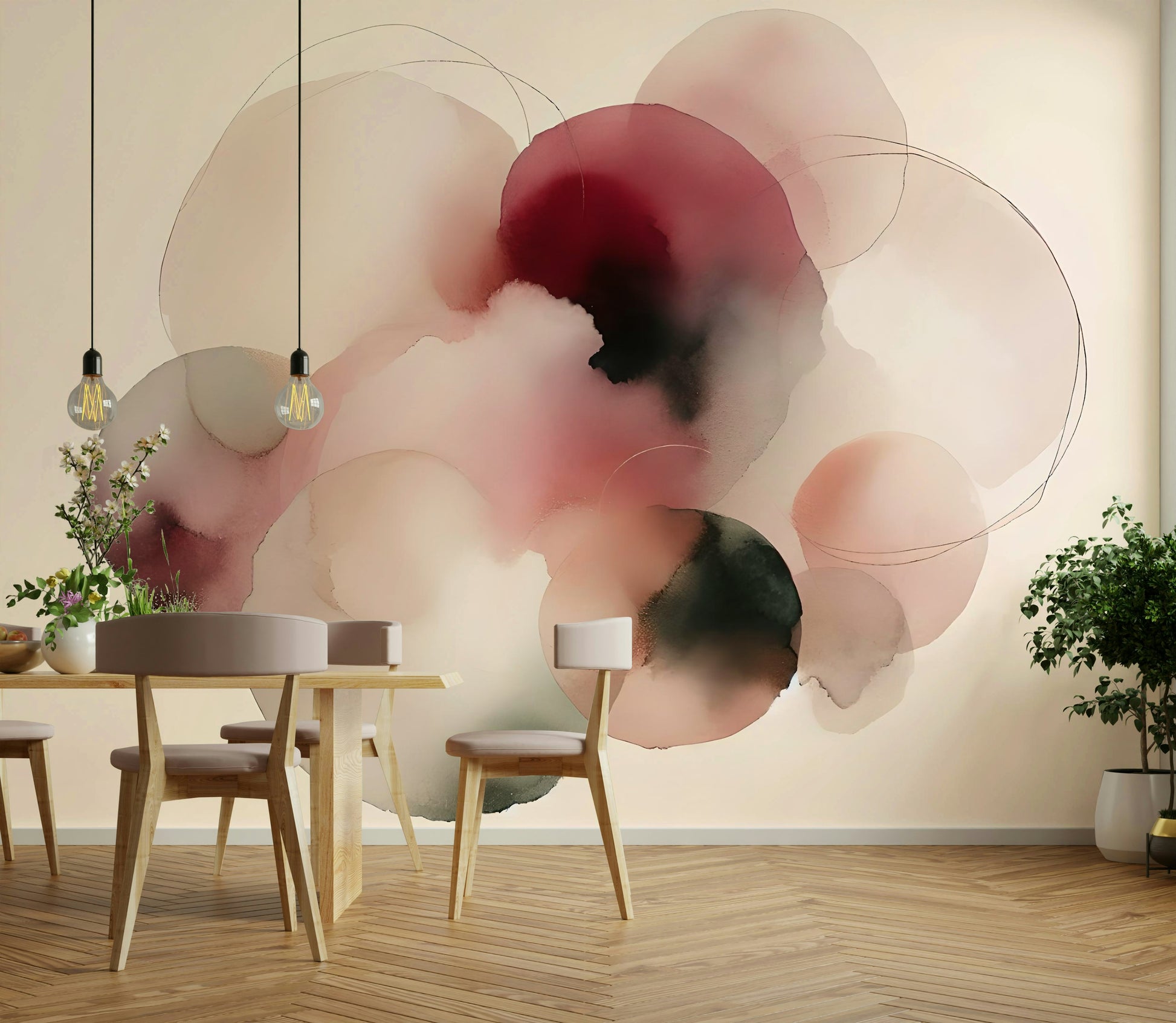 Elegant beige marble effect mural for a minimalist entryway or hallway.