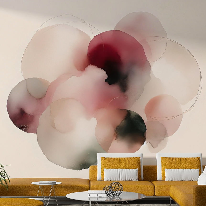 Soft Tones Artistic Flow Wall Mural on a large feature wall in a studio apartment.