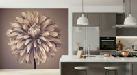 Radial floral pattern wall mural installed in a bright living room.